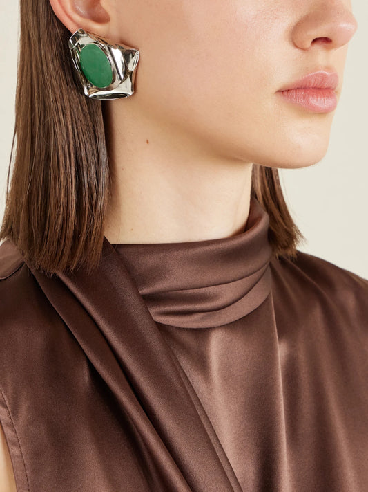 Image of Earrings. Product name - Kendall Silver-tone Aventurine Earrings in Light green colour by brand - Jennifer Behr