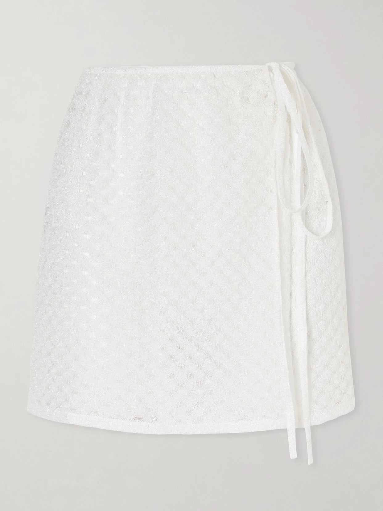 Image of a model wearing Skirts. Product name - Mesh Mini Skirt in White colour by brand - Missoni