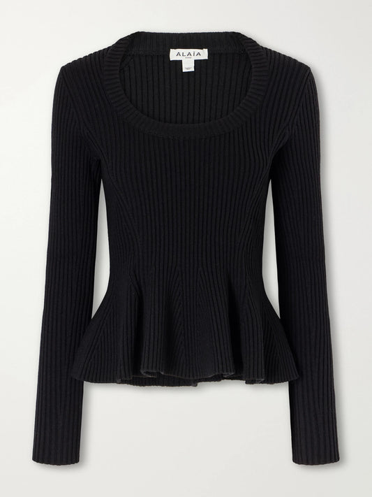 Alaïa Ribbed Wool-blend Peplum Sweater