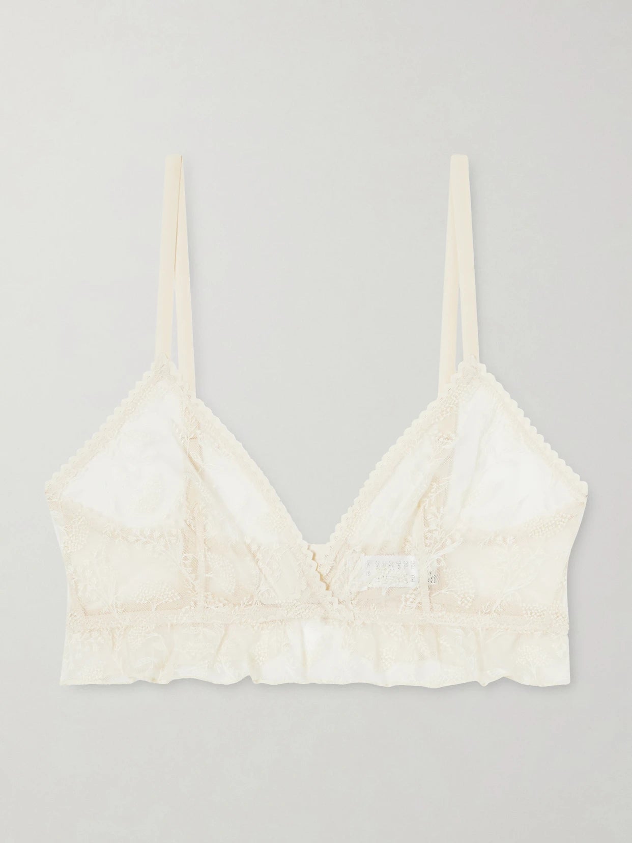 Image of Lingerie. Product name - Clochette Embroidered Mesh Triangle Bra in Cream colour by brand - Eres