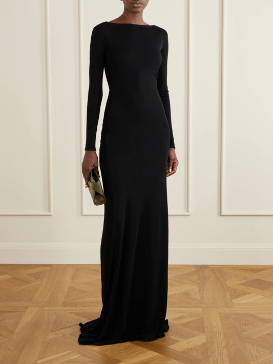 Image of Dresses. Product name - Open-back Jersey Gown in Black colour by brand - Alex Perry