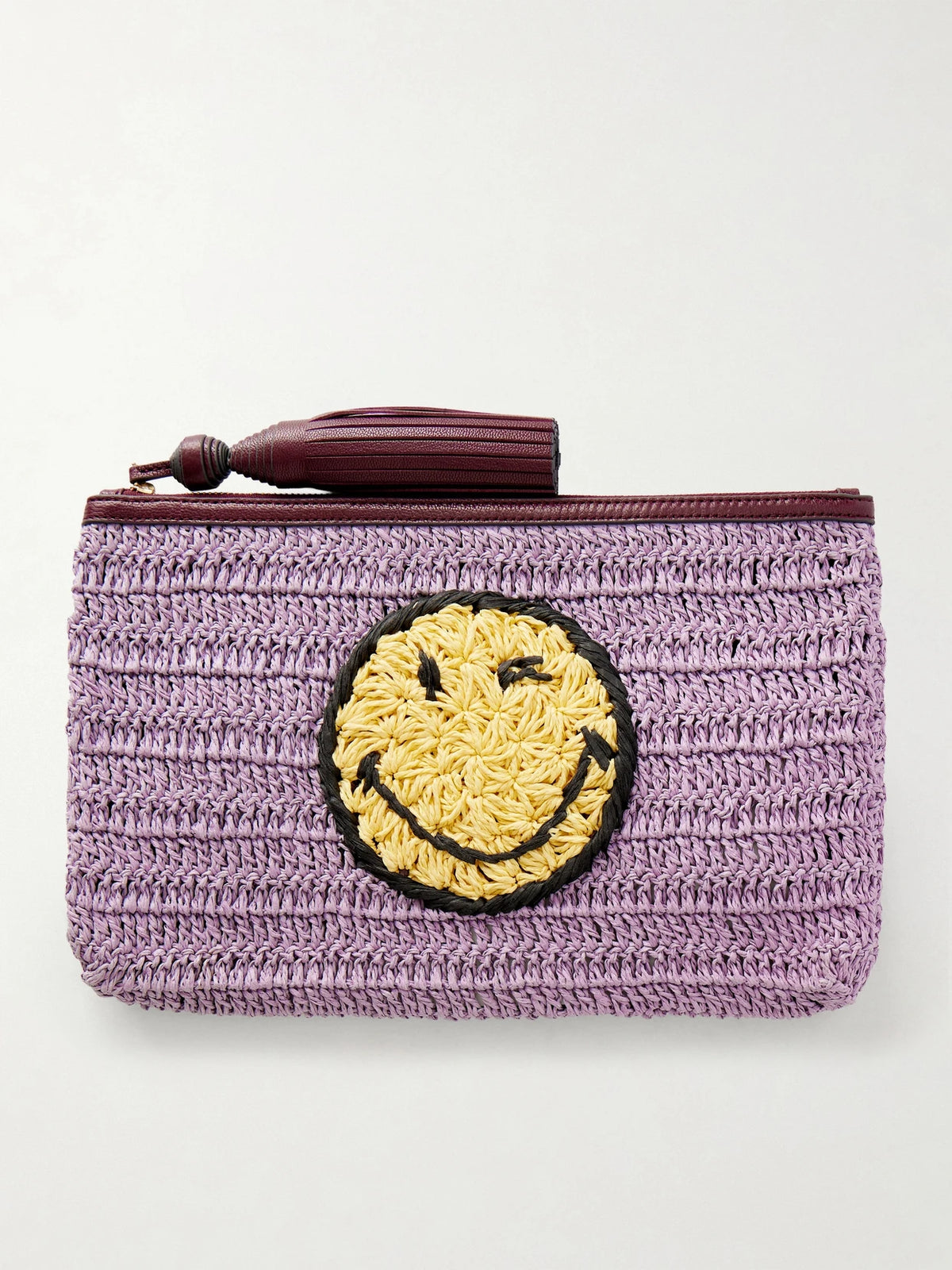 Wink Tasseled Leather-trimmed Raffia Clutch Bag