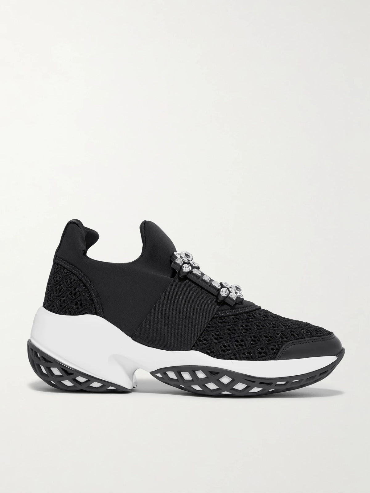 Viv Run Crystal-embellished Stretch, Mesh And Leather Sneakers
