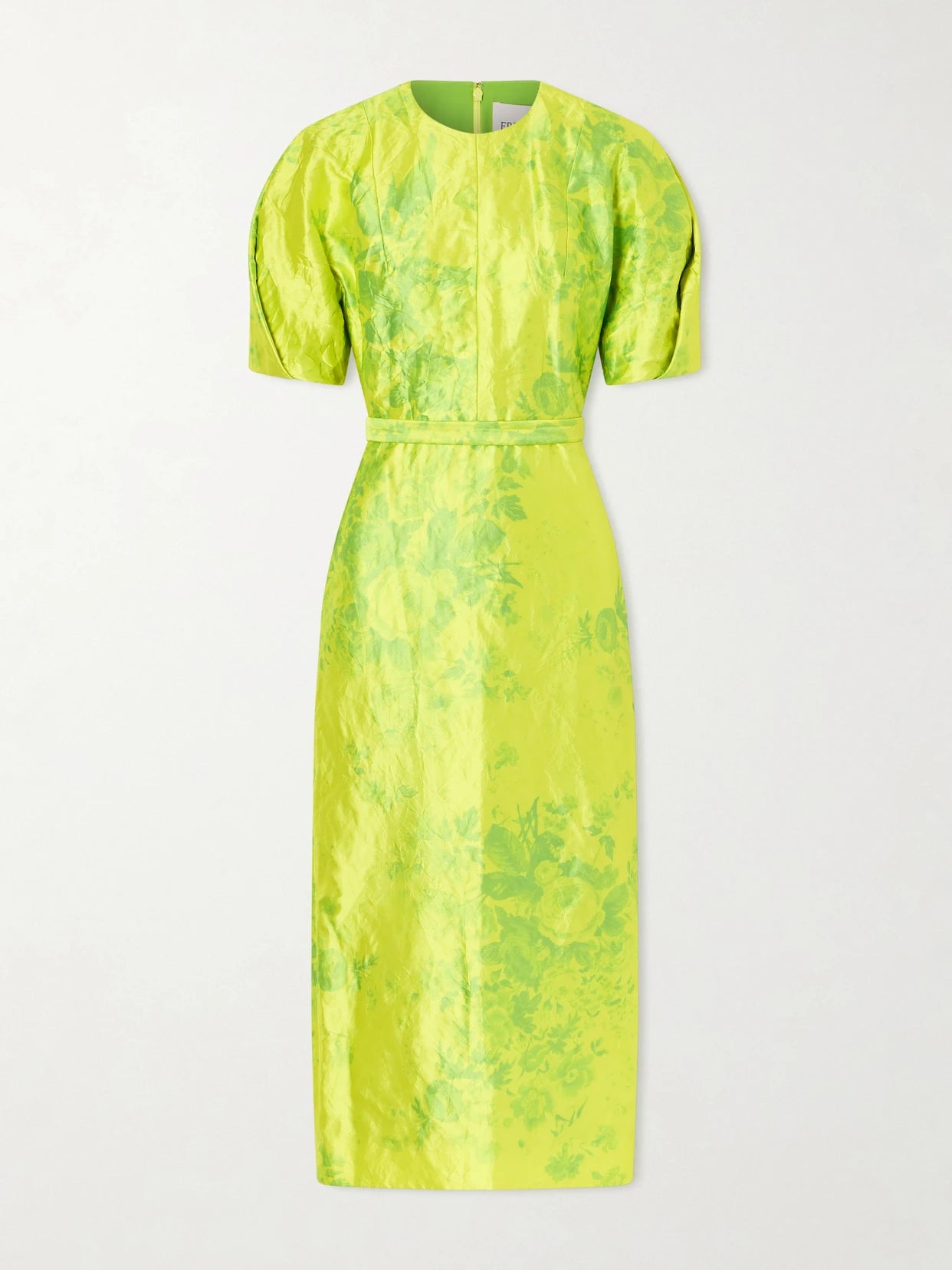 Image of Dresses. Product name - Printed Crinkled-satin Midi Dress in Lime green colour by brand - Erdem