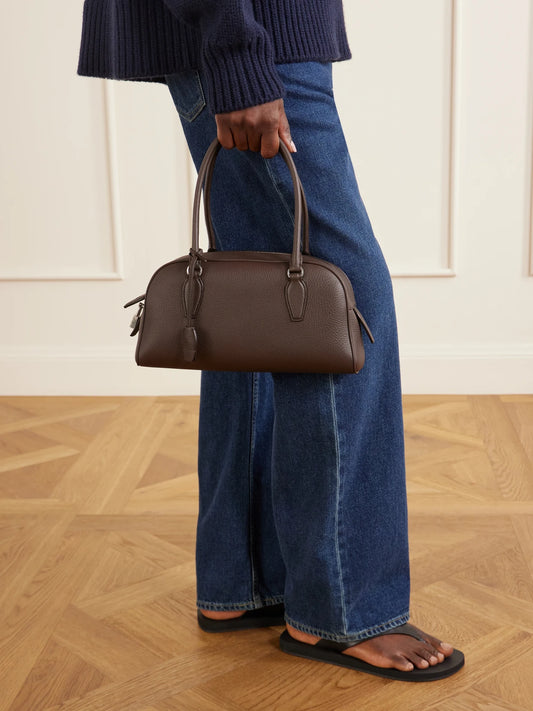 Image of Bags. Product name - India Small Full-grain Leather Tote in Dark brown colour by brand - The Row
