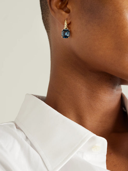 Image of Earrings. Product name - Marbella 18-karat Gold Topaz Hoop Earrings in Multi colour by brand - David Yurman