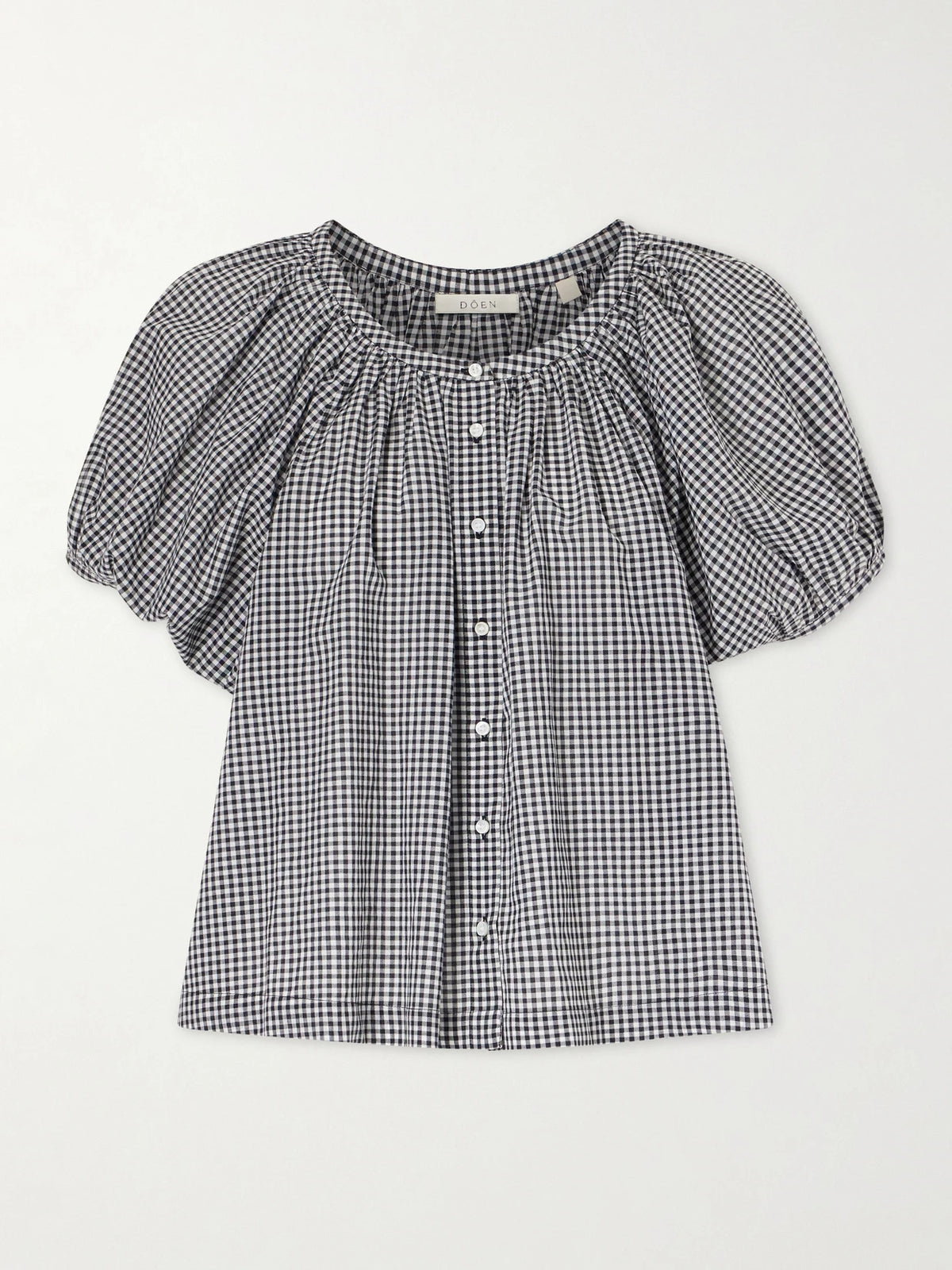June Gathered Checked Cotton Blouse