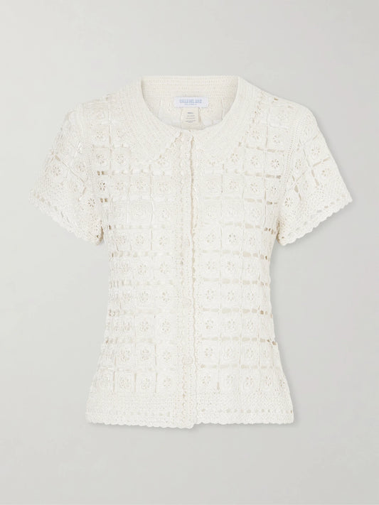 Image of Shirts. Product name - Crocheted Shirt in Cream colour by brand - Calle Del Mar