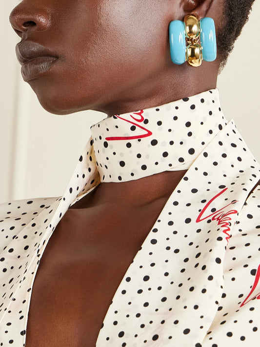 Image of Earrings. Product name - Pas Plus Enamel Earrings in Turquoise colour by brand - Valentino Garavani