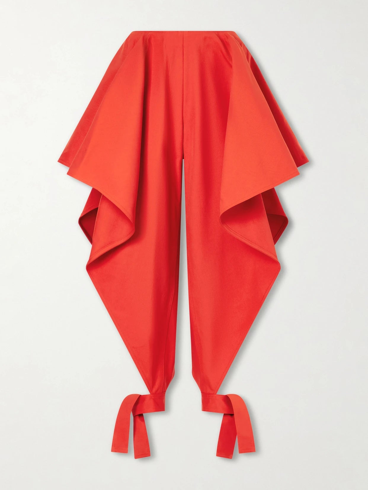 Image of a model wearing Pants. Product name - Paneled Ruffled Cotton-gabardine Wide-leg Pants in Red colour by brand - Alaïa