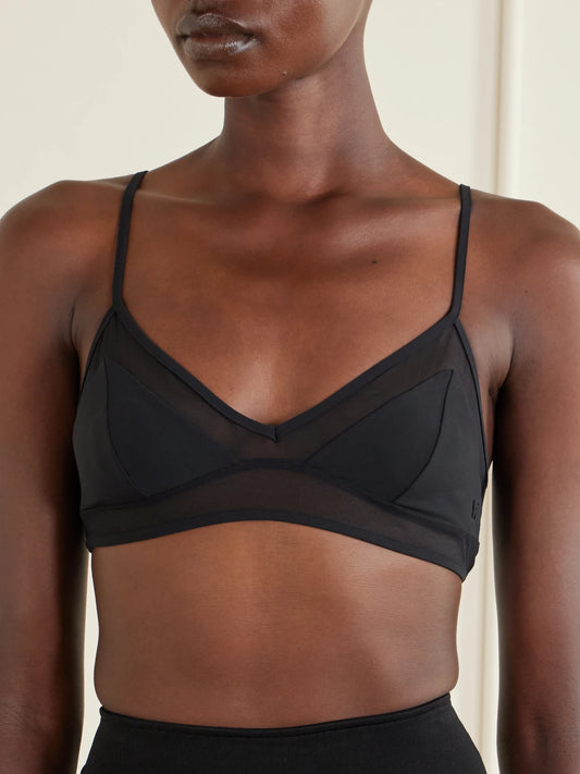 Image of Swimwear. Product name - Peep Show Mesh-trimmed Bikini Top in Black colour by brand - Kiki de Montparnasse