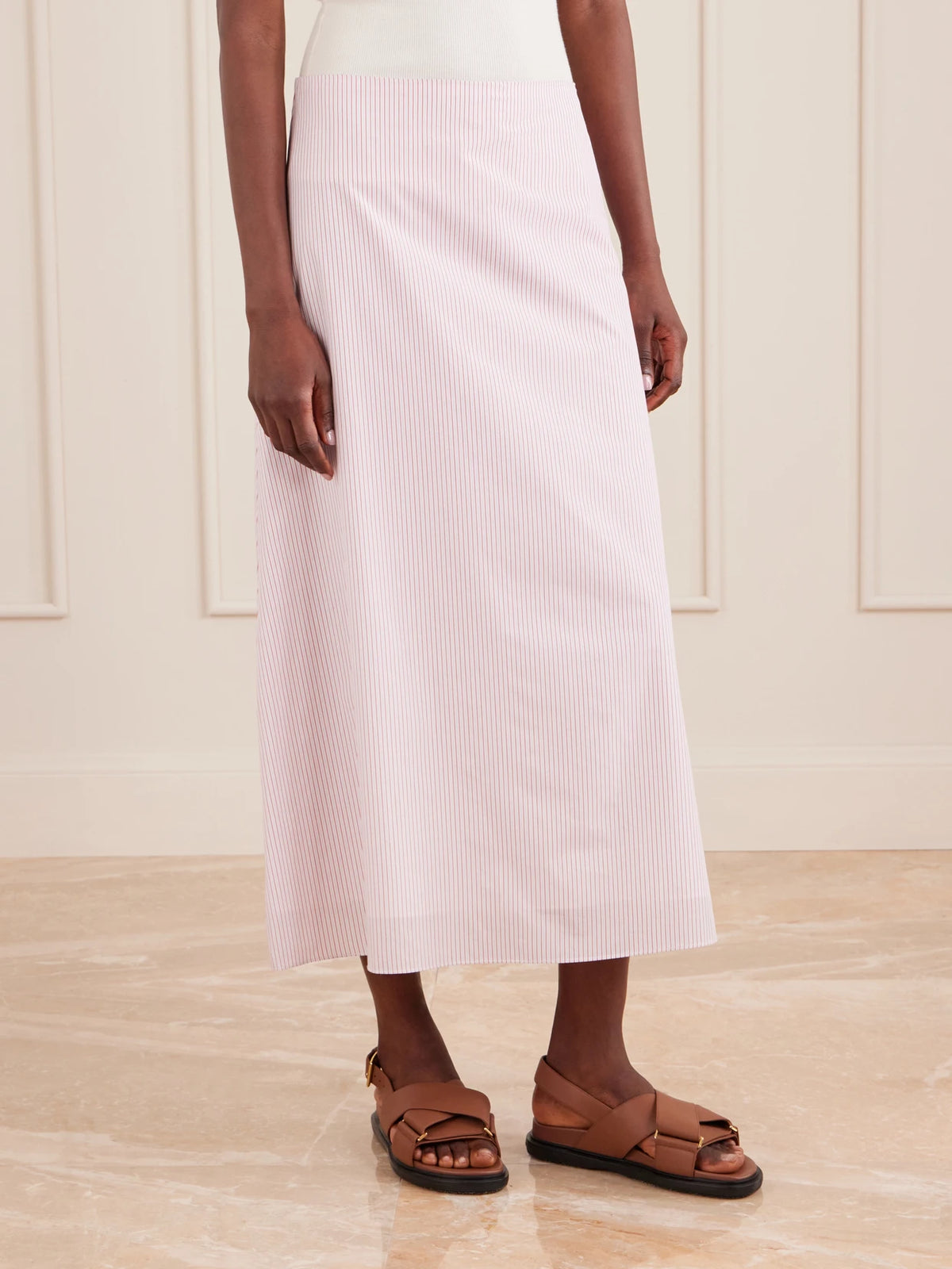A-line Striped Cotton Midi Skirt