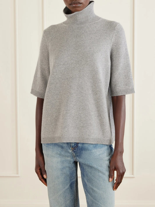 Image of a model wearing Outerwear. Product name - Cashmere-blend Turtleneck Sweater in Gray colour by brand - Alaïa