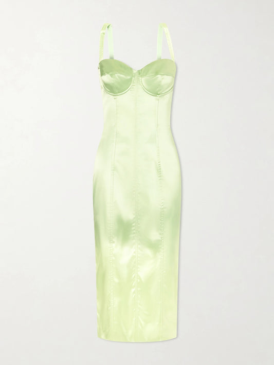 Image of Dresses. Product name - Satin Bustier Midi Dress in Light green colour by brand - Dolce & Gabbana