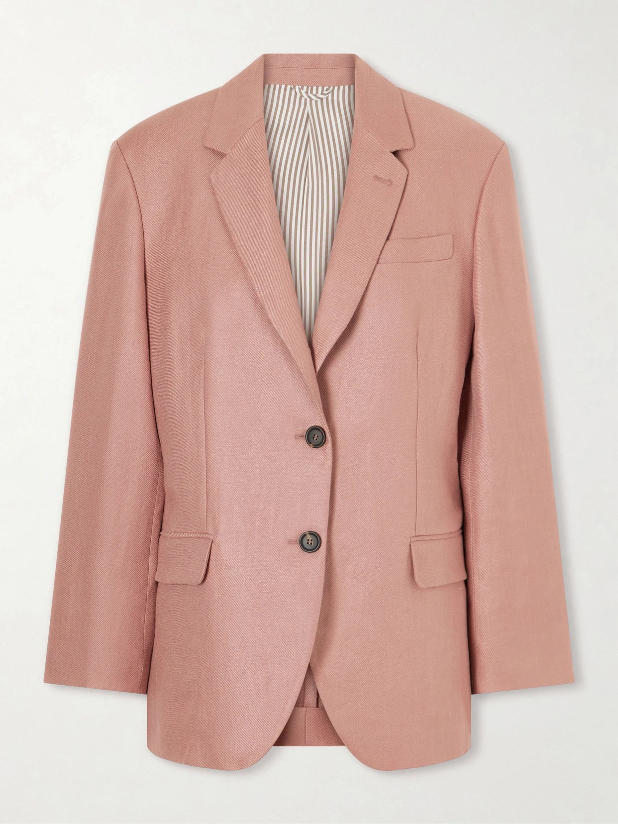 Image of Coats & Jackets. Product name - Single-breasted Linen-twill Blazer in Pink colour by brand - Brunello Cucinelli