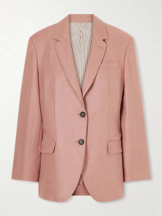 Image of Coats & Jackets. Product name - Single-breasted Linen-twill Blazer in Pink colour by brand - Brunello Cucinelli