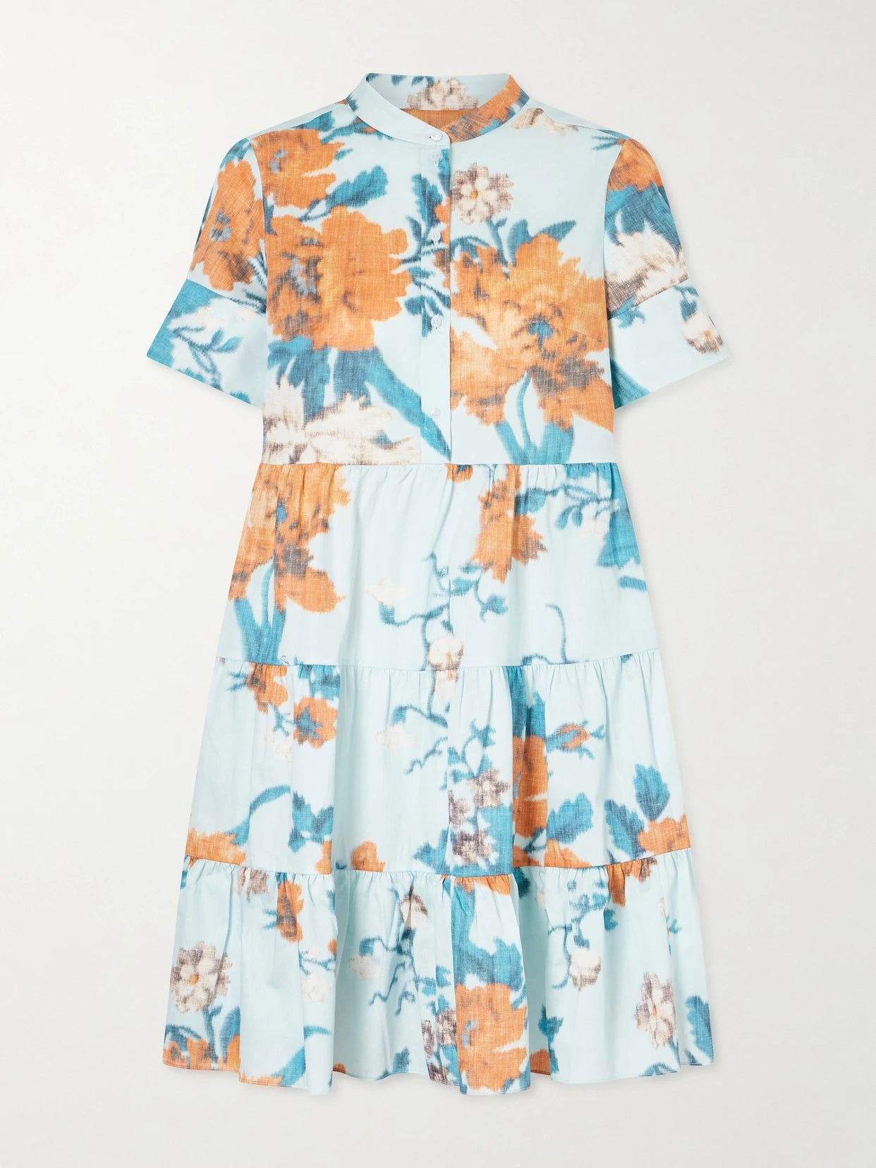 Tiered Floral-print Cotton Mini Dress
