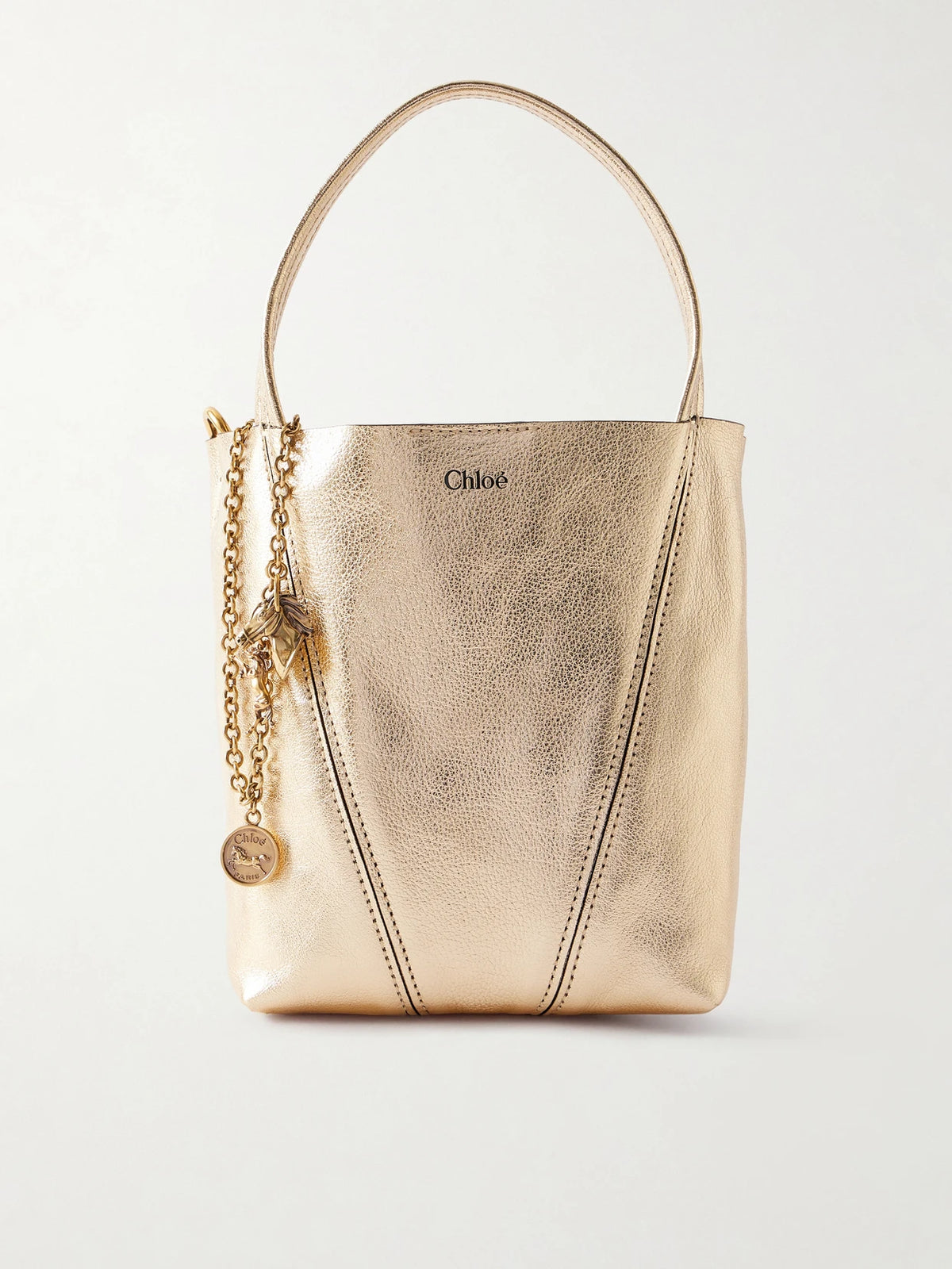 Spin Small Embellished Paneled Textured-leather Tote