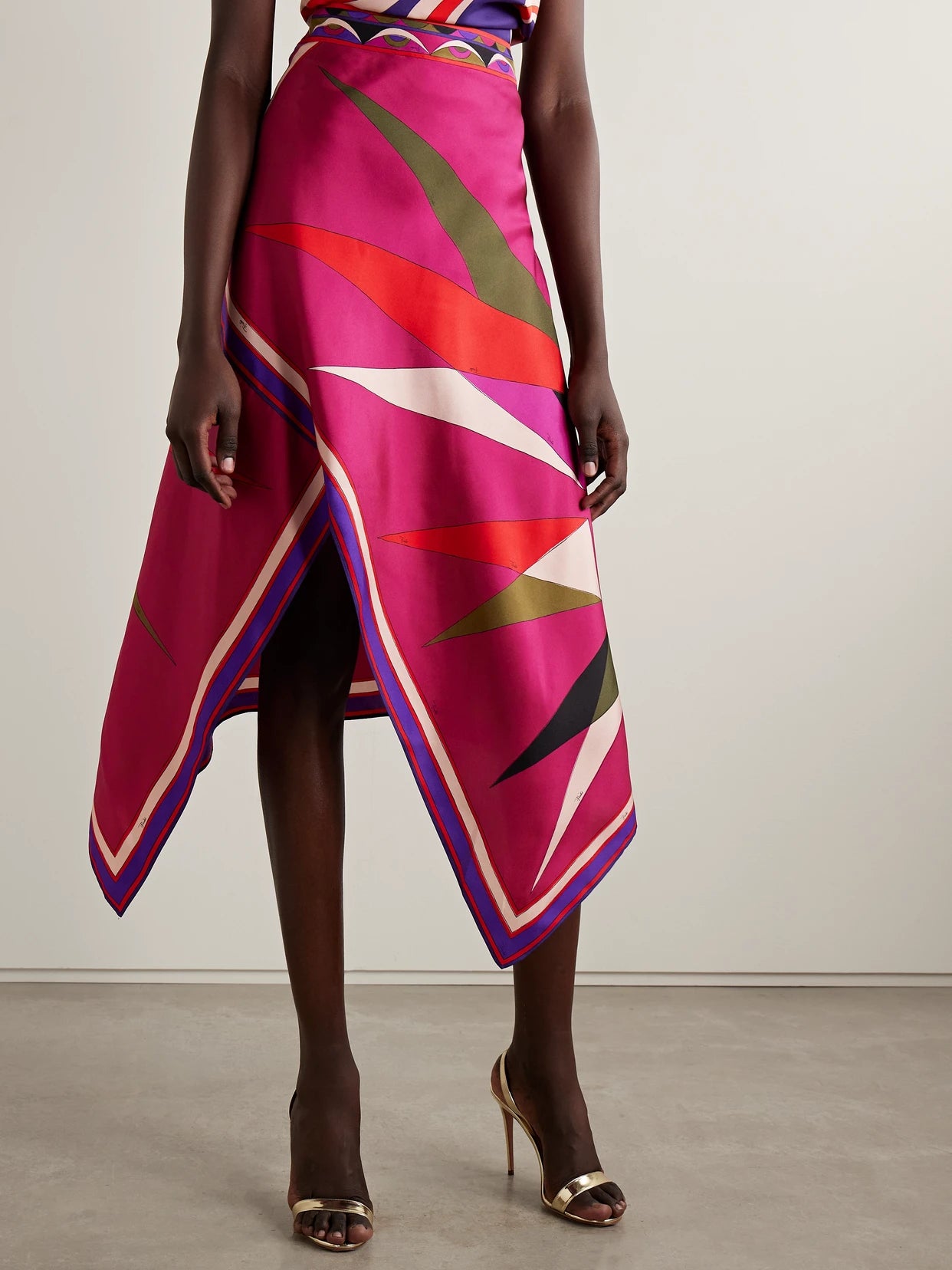 Asymmetric Printed Silk-twill Maxi Skirt