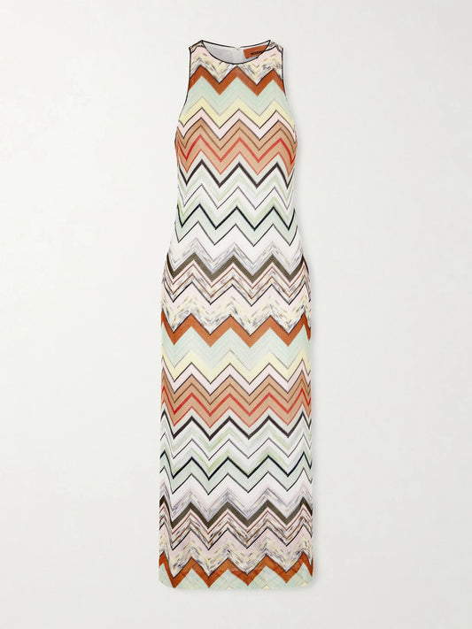 Image of Dresses. Product name - Striped Crochet-knit Midi Dress in White colour by brand - Missoni