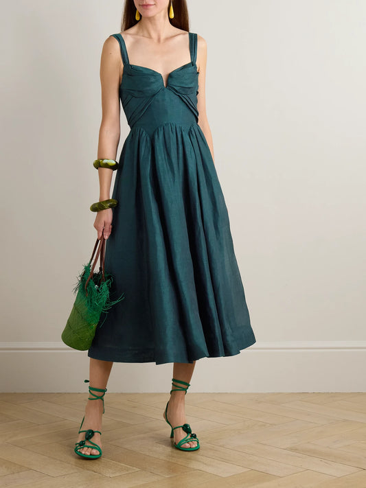 Rebellion Linen And Silk-blend Bustier Midi Dress
