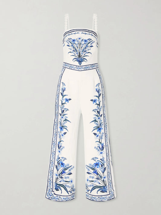 Flowers Arch Printed Linen Jumpsuit