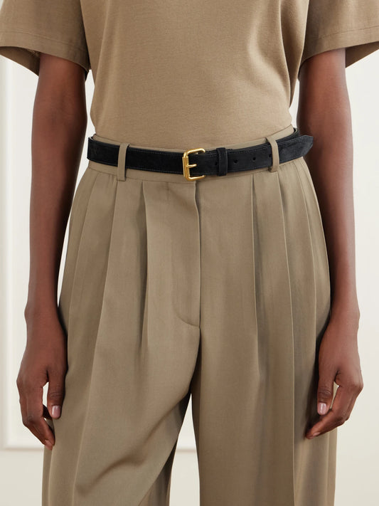 Image of Belts. Product name - Geo Suede Belt in Black, Dark brown colour by brand - The Row