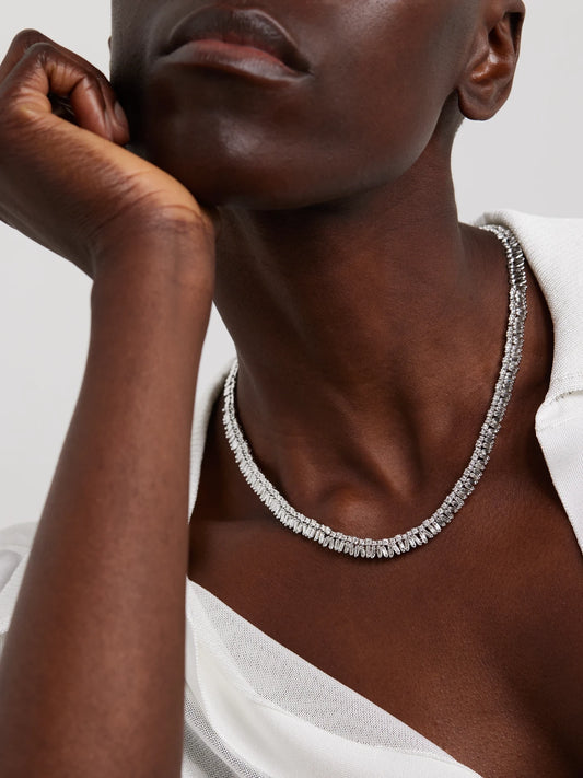 Image of Necklaces. Product name - 18-karat White Gold Diamond Tennis Necklace in Multi colour by brand - Suzanne Kalan