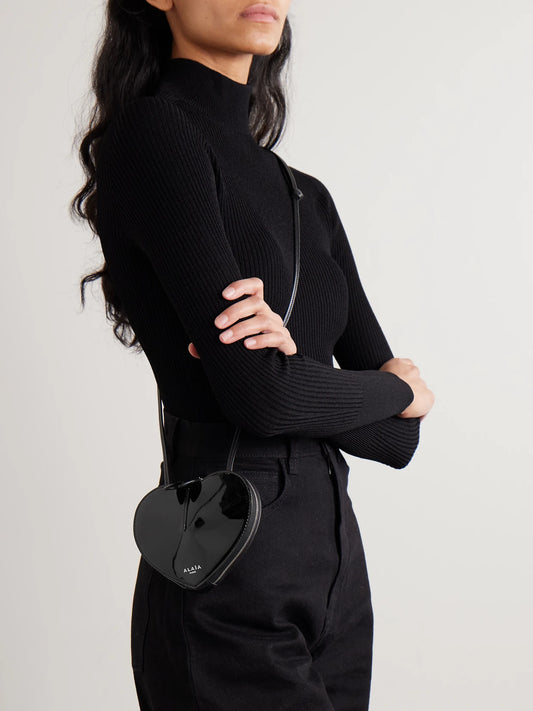 Image of Bags. Product name - Le Coeur Patent-leather Shoulder Bag in Black colour by brand - Alaïa