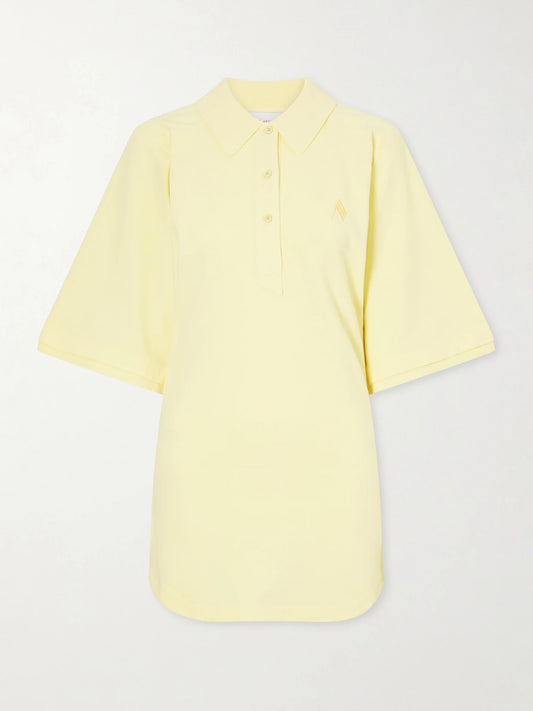 Image of Dresses. Product name - Logo-embroidered Cotton-piqué Mini Dress in Yellow colour by brand - The Attico