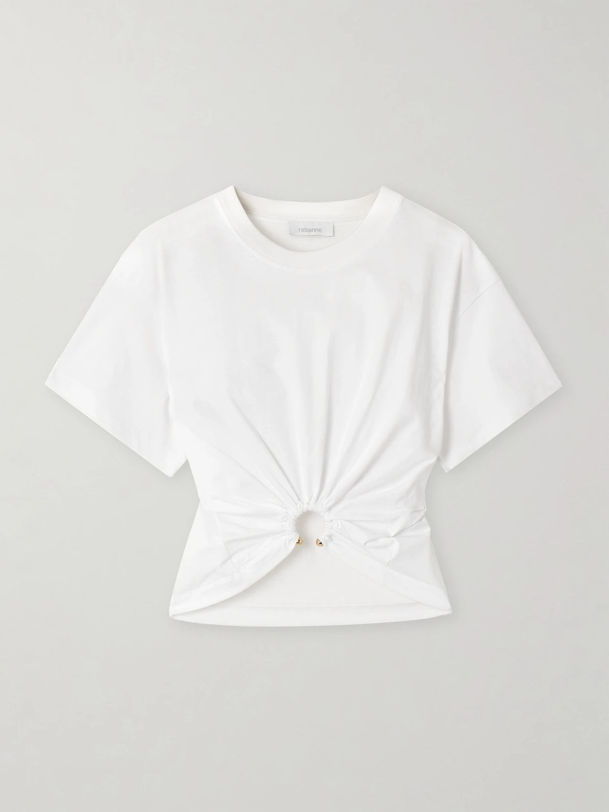 Cropped Embellished Gathered Cotton-jersey T-shirt