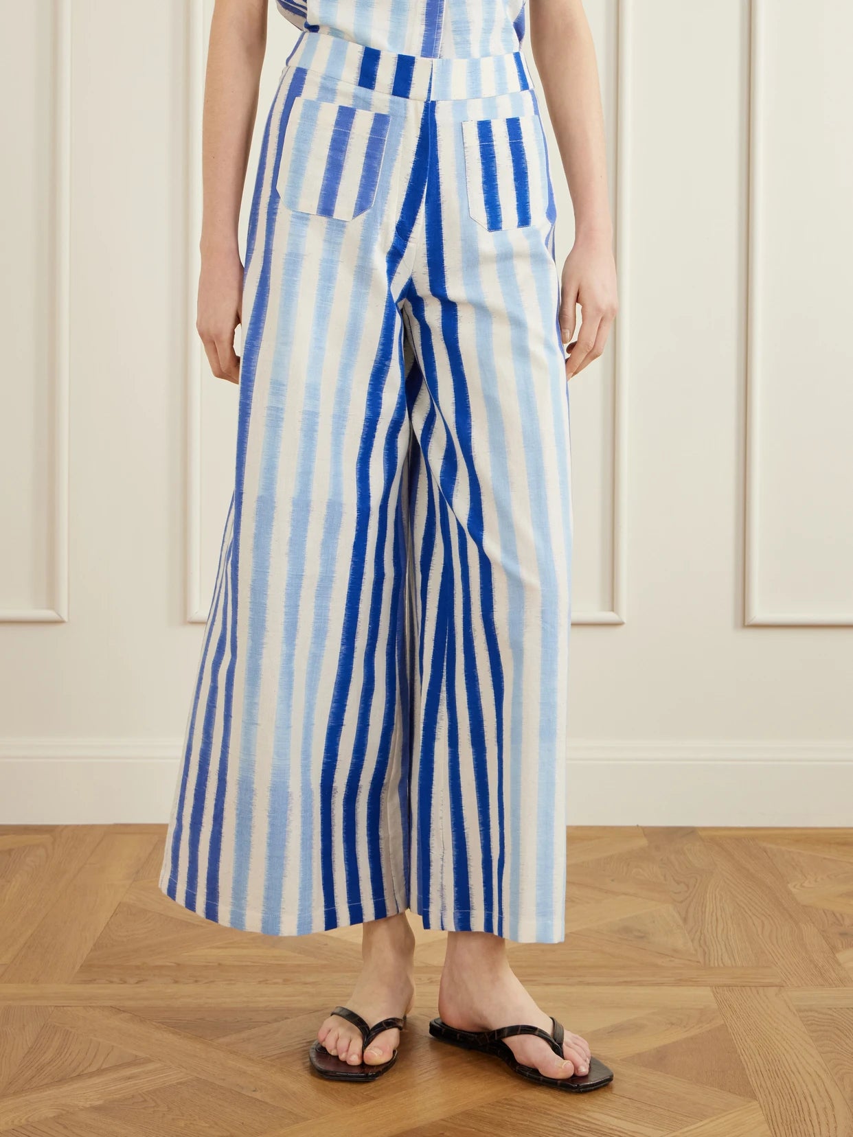 Striped Wide-leg Cotton Pants