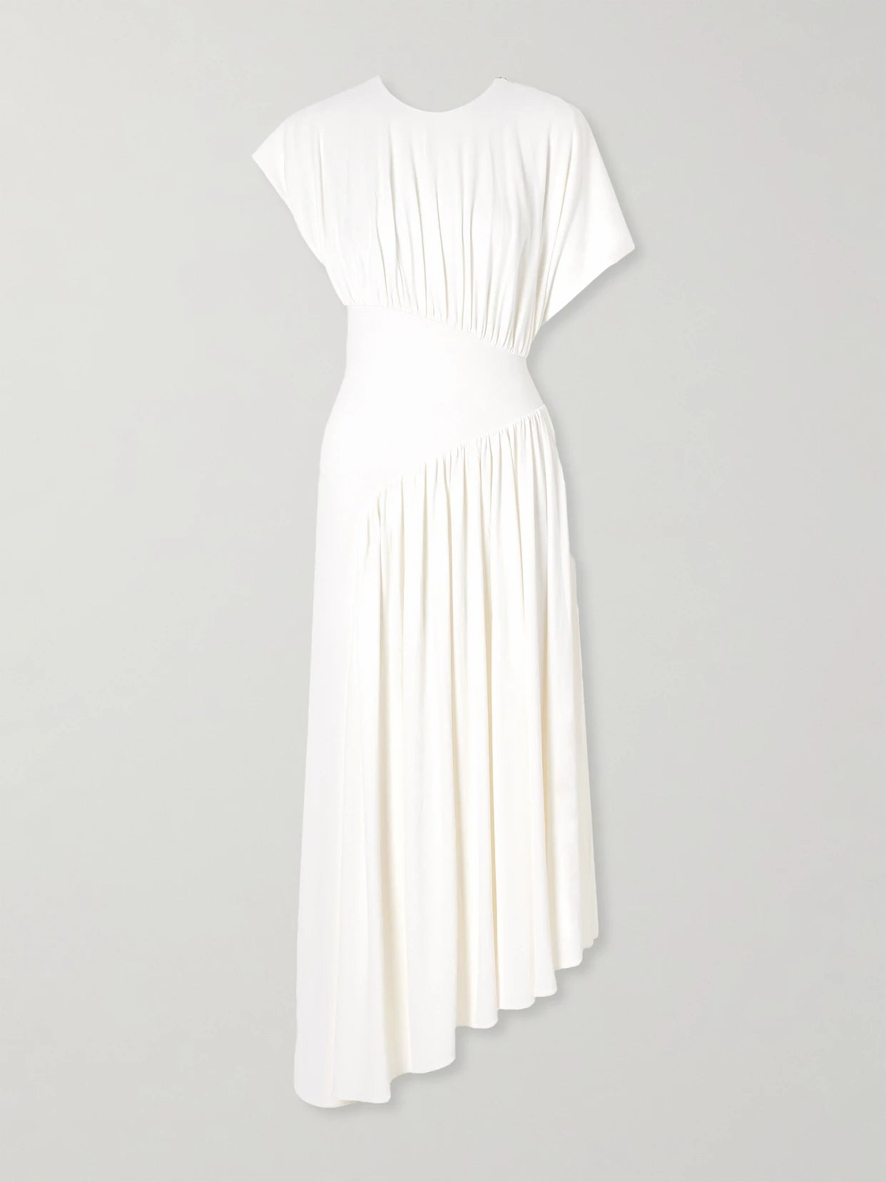 Image of Dresses. Product name - Asymmetric Draped Stretch-crepe Midi Dress in Ivory colour by brand - RABANNE