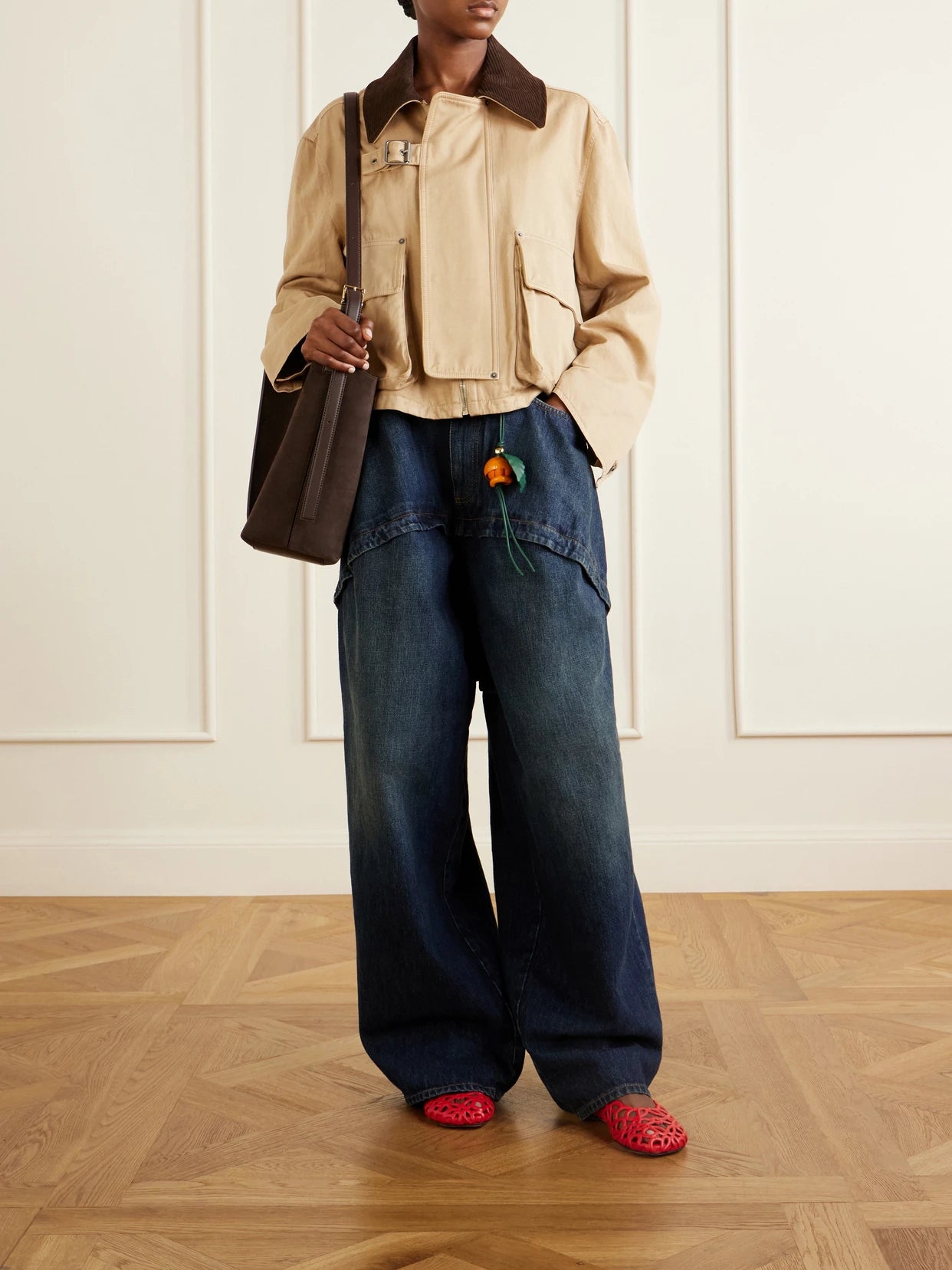 Image of Jeans. Product name - Layered Mid-rise Wide-leg Jeans in Dark denim colour by brand - LOEWE