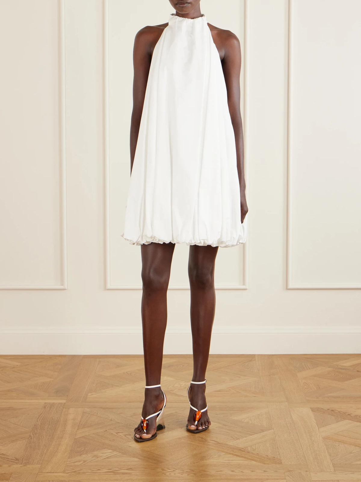 Image of Dresses. Product name - Halterneck Cotton-poplin Balloon Mini Dress in White colour by brand - Alaïa