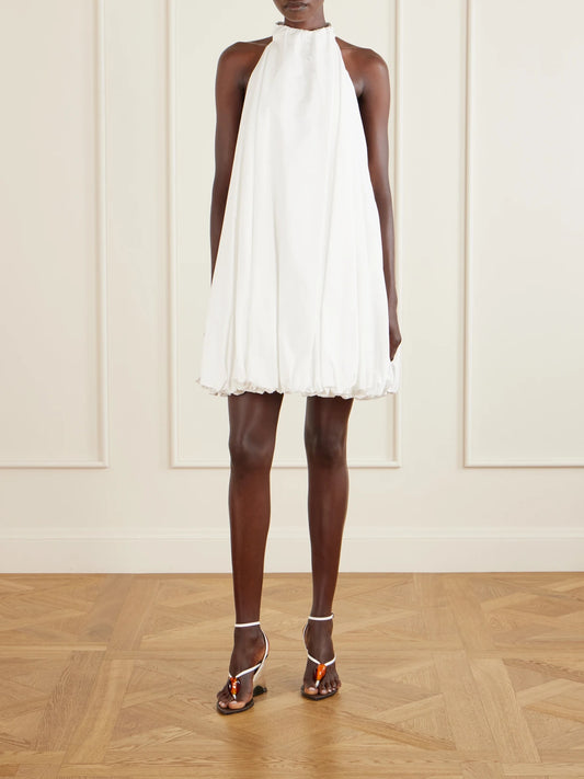 Image of Dresses. Product name - Halterneck Cotton-poplin Balloon Mini Dress in White colour by brand - Alaïa