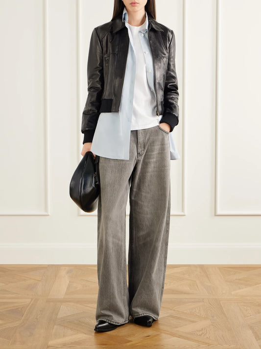 Image of Coats & Jackets. Product name - Sue Leather Jacket in Black colour by brand - Nili Lotan