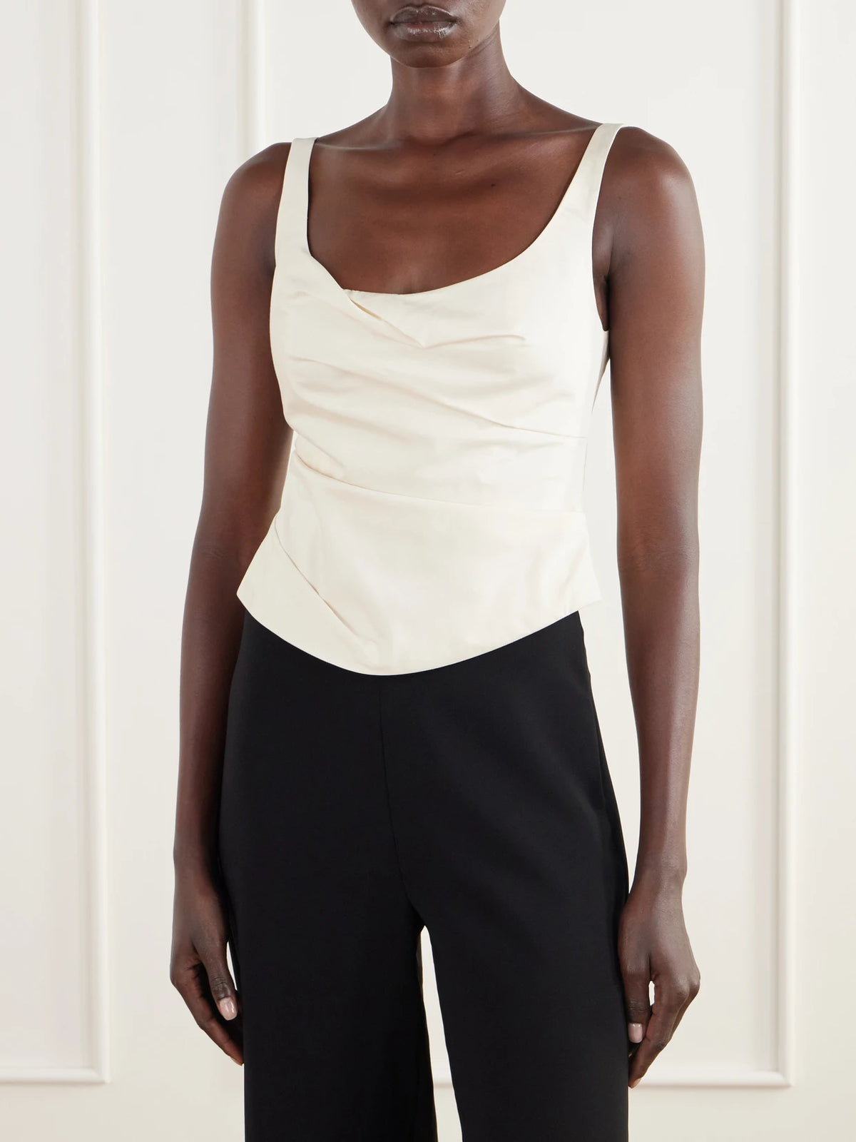 ST. AGNI Draped Tussah Silk-blend Bustier Top