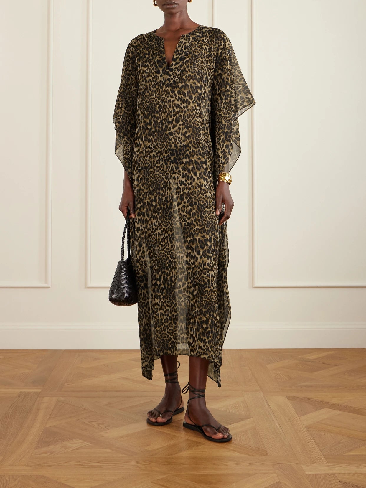Image of Dresses. Product name - Erica Leopard-print Silk Crepe De Chine Kaftan in Leopard print colour by brand - Nili Lotan