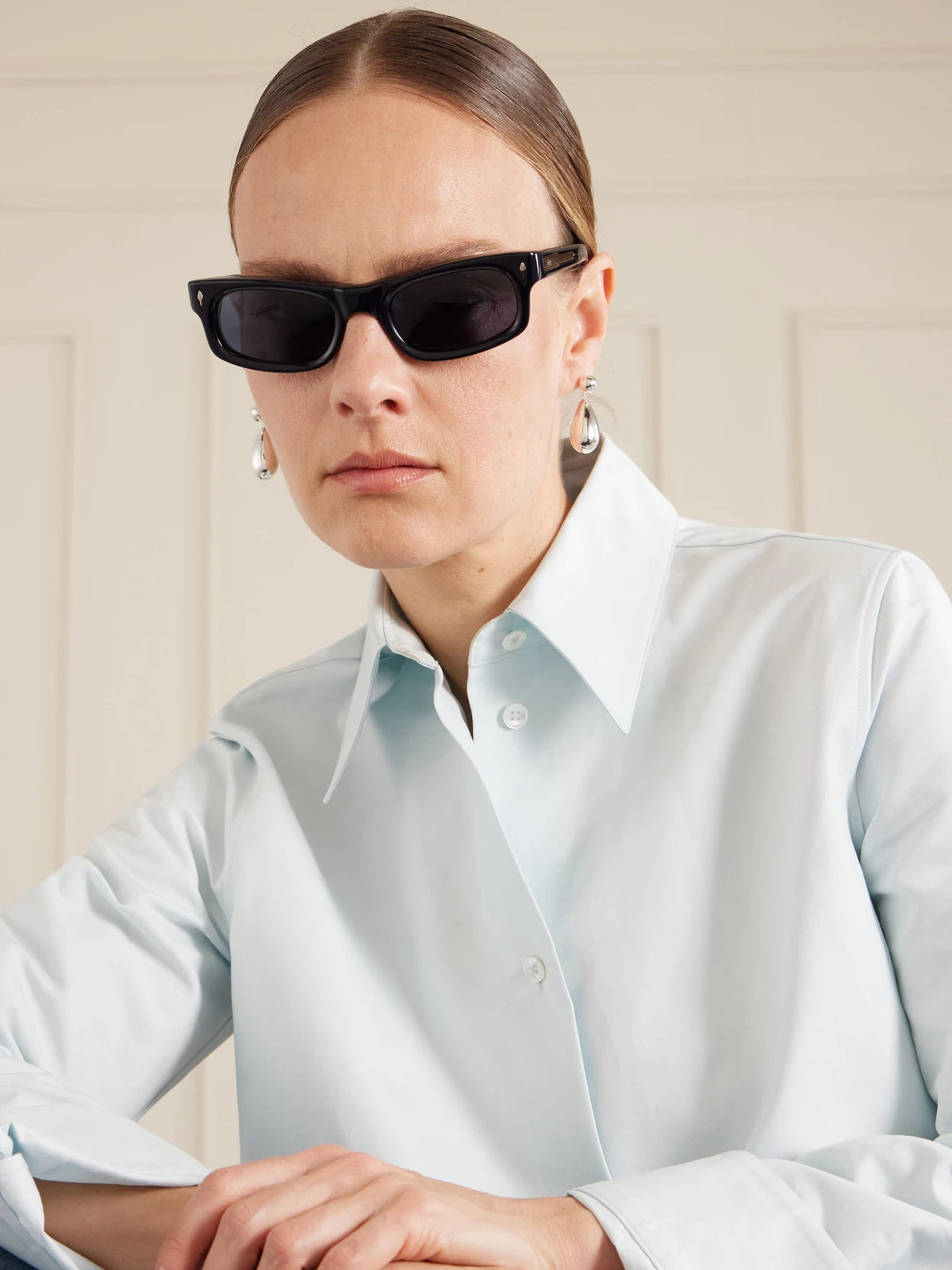 Image of Sunglasses. Product name - Initials Rectangular-frame Acetate Sunglasses in Navy colour by brand - Jacques Marie Mage