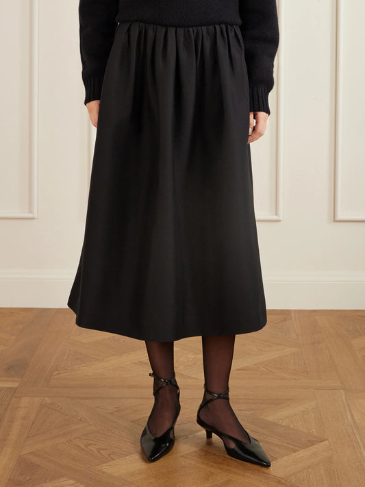Gathered Wool And Silk-blend Midi Skirt