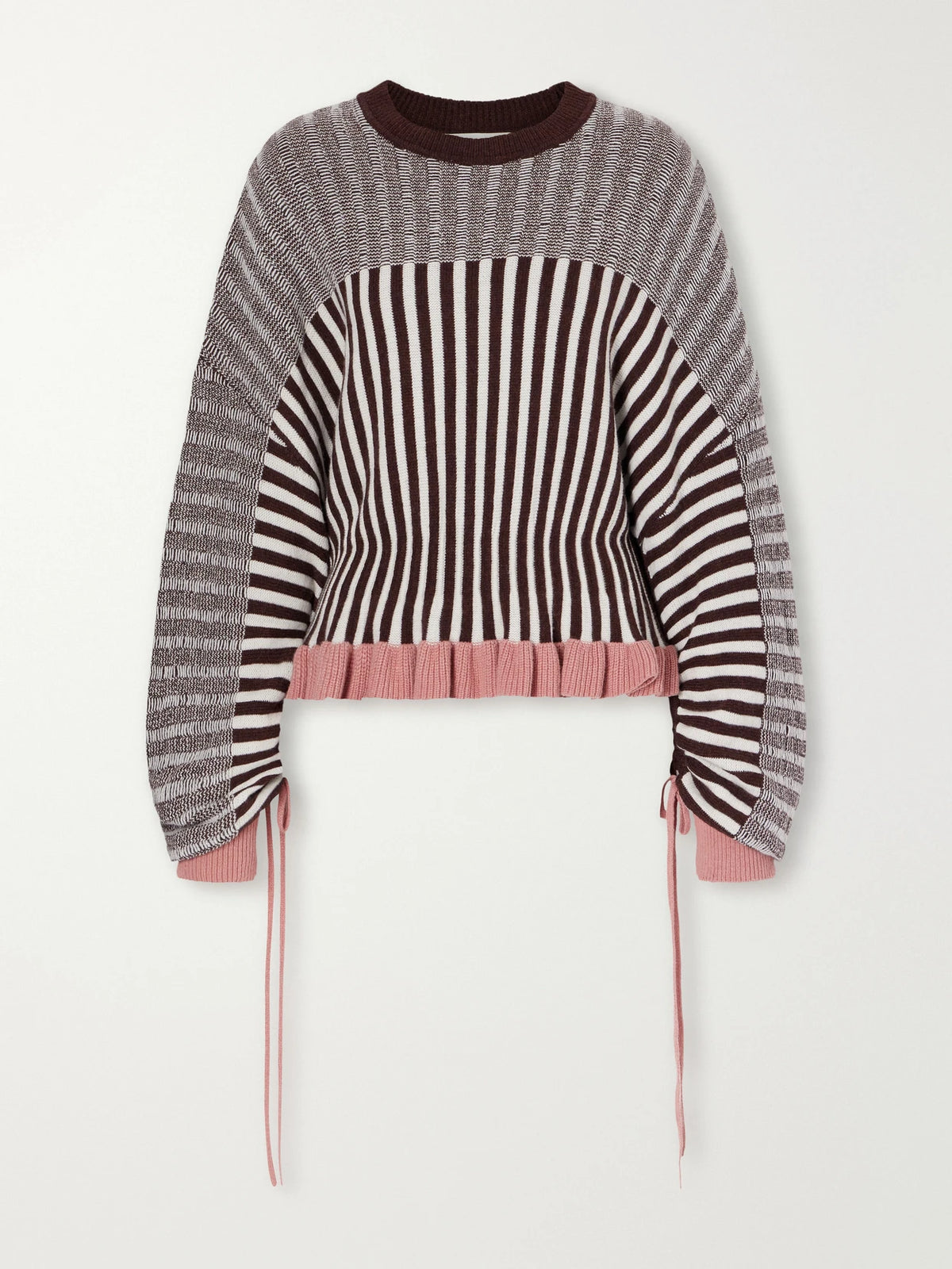 Zimmermann Clash Bow-detailed Ruffled Striped Merino Wool And Cotton-blend Sweater