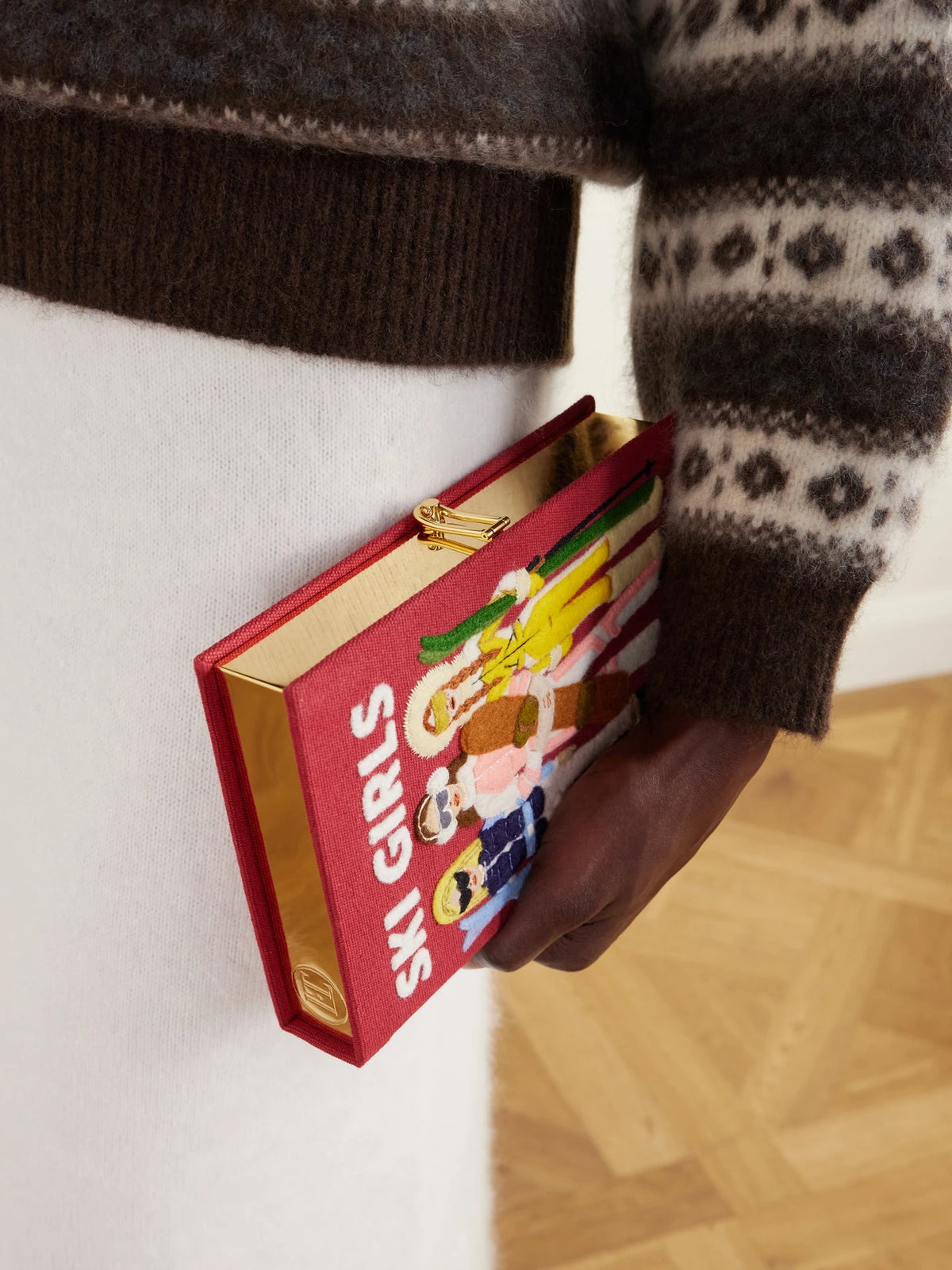 Image of Bags. Product name - Ski Girls Embroidered Canvas Clutch in Multi colour by brand - Olympia Le-Tan