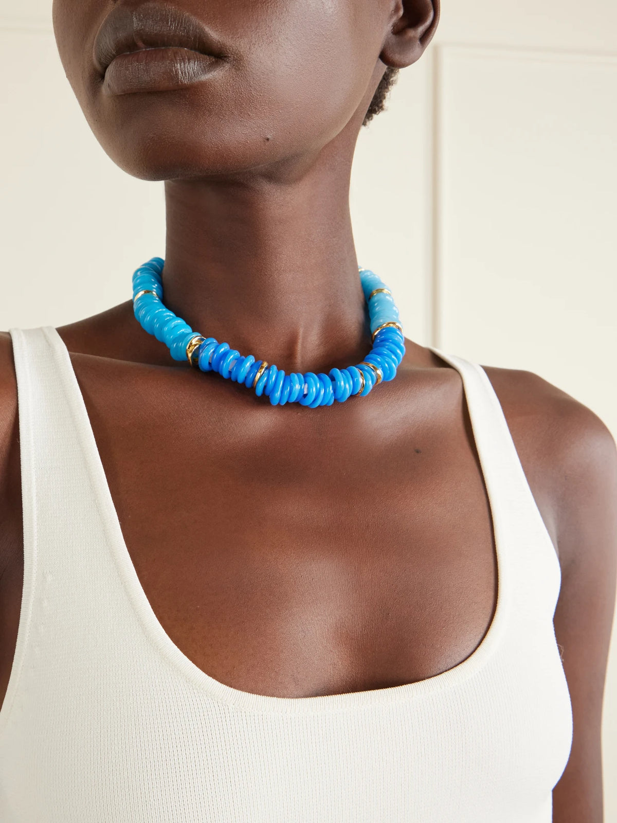 Image of Necklaces. Product name - Lita Gold-plated Quartz, Pearl And Cord Beaded Necklace in Blue colour by brand - Lizzie Fortunato