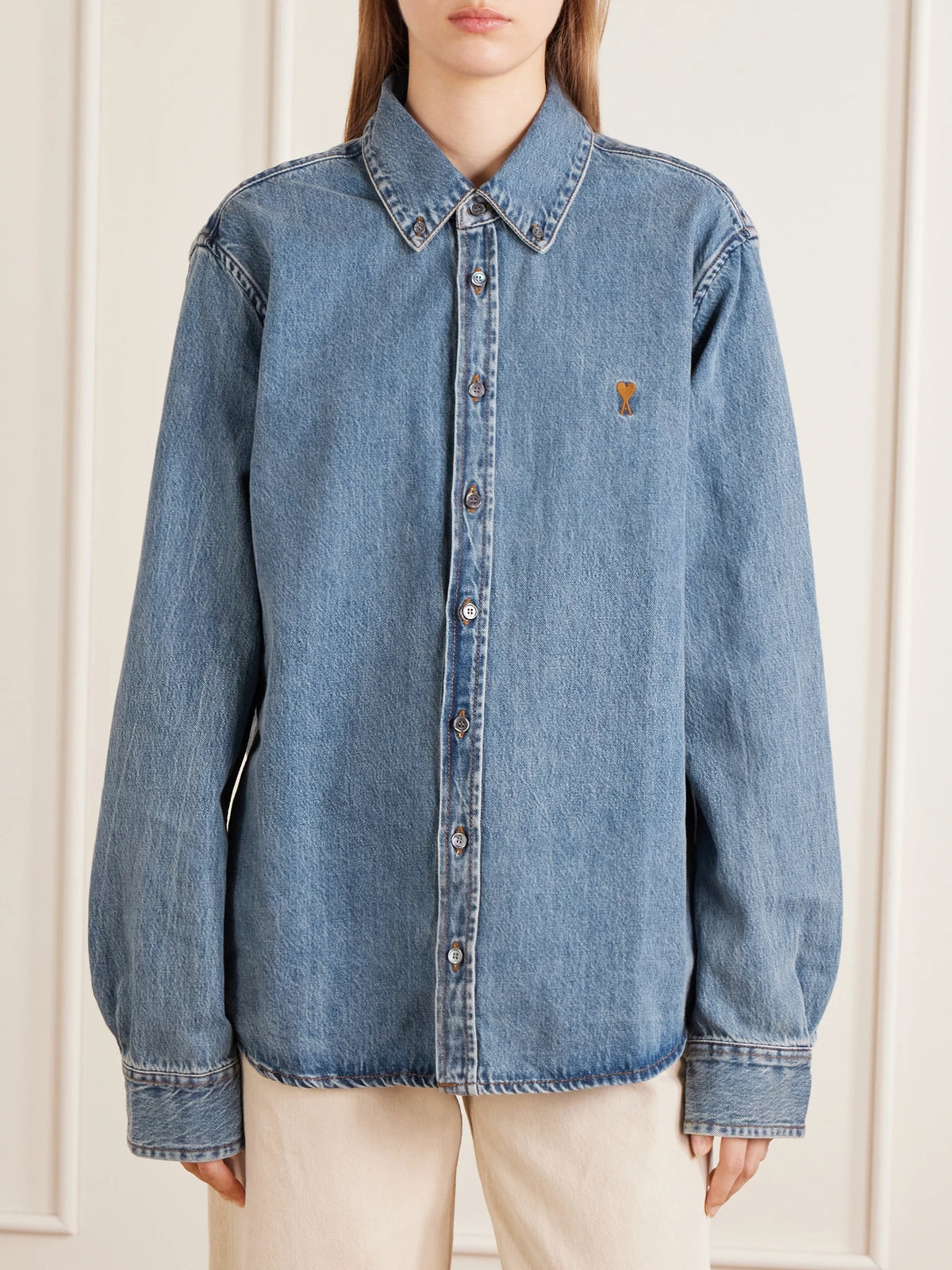 AMI PARIS Logo-embroidered Denim Shirt