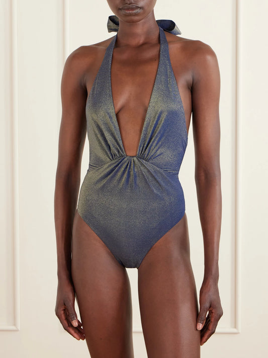 Aster Twisted Metallic Halterneck Swimsuit