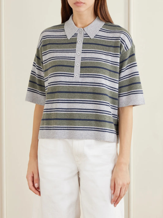 TWP Striped Cashmere Polo Sweater
