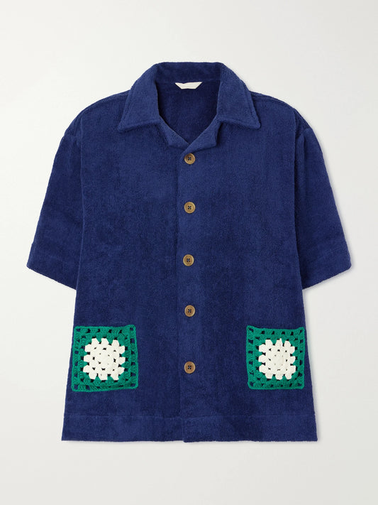Puesto Boxy Crochet-knit Trimmed Organic Cotton-terry Shirt
