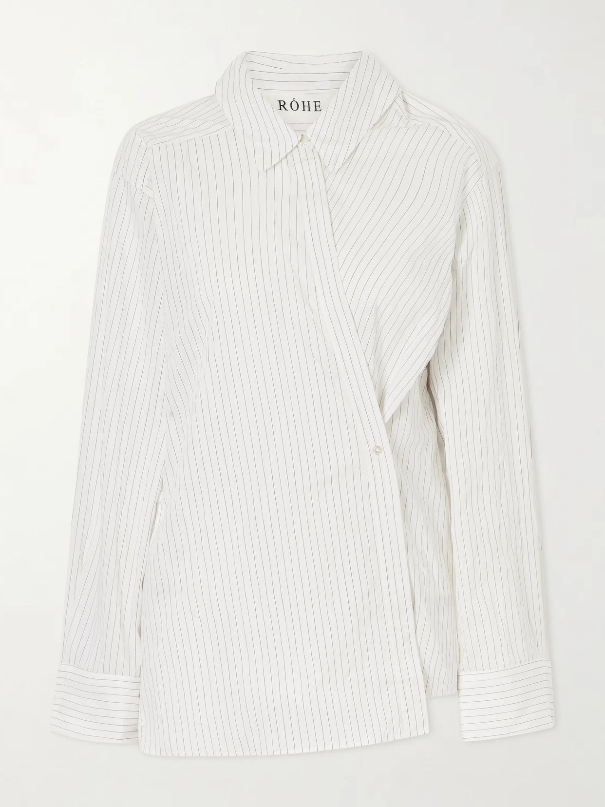 Image of a model wearing Tops. Product name - Striped Crepon Shirt in Multi colour by brand - RÓHE