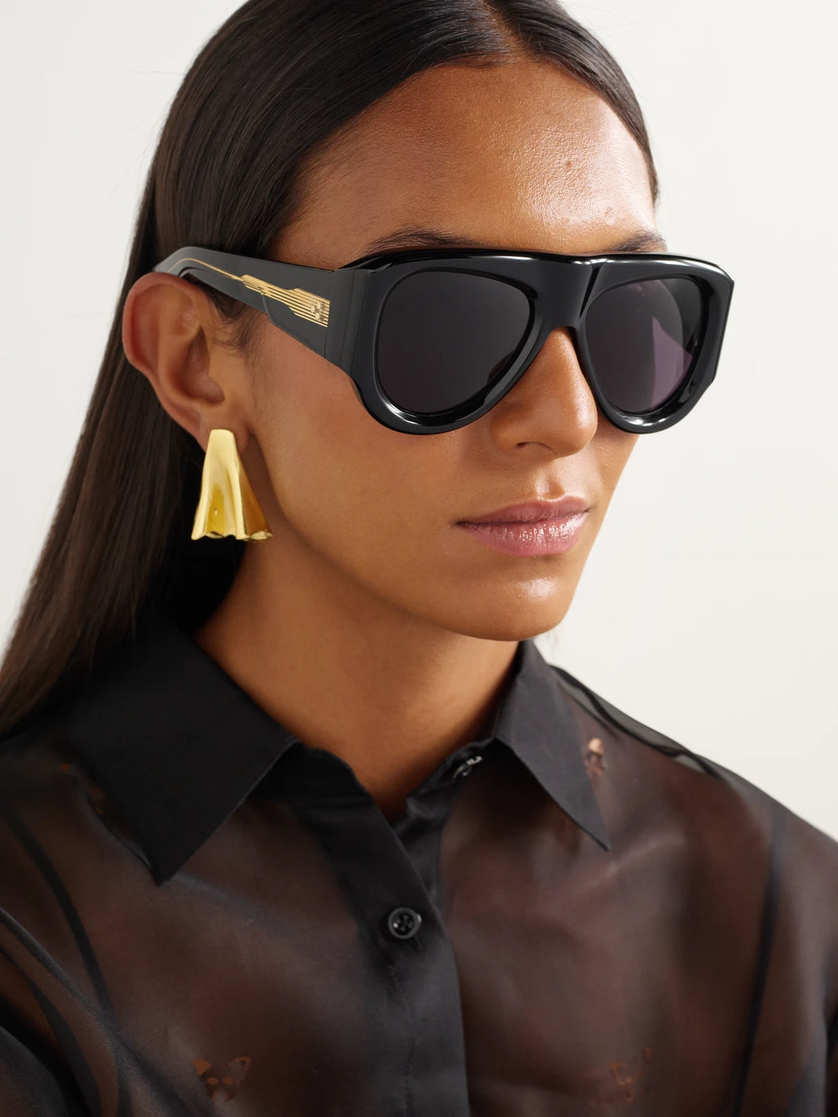 Image of Sunglasses. Product name - Barclay Aviator-style Acetate Sunglasses in Black colour by brand - Jacques Marie Mage